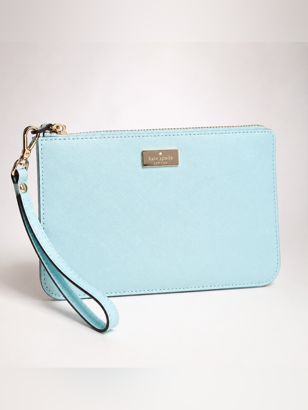 Kate Spade Aqua Blue Saffiano Leather Wristlet EUC